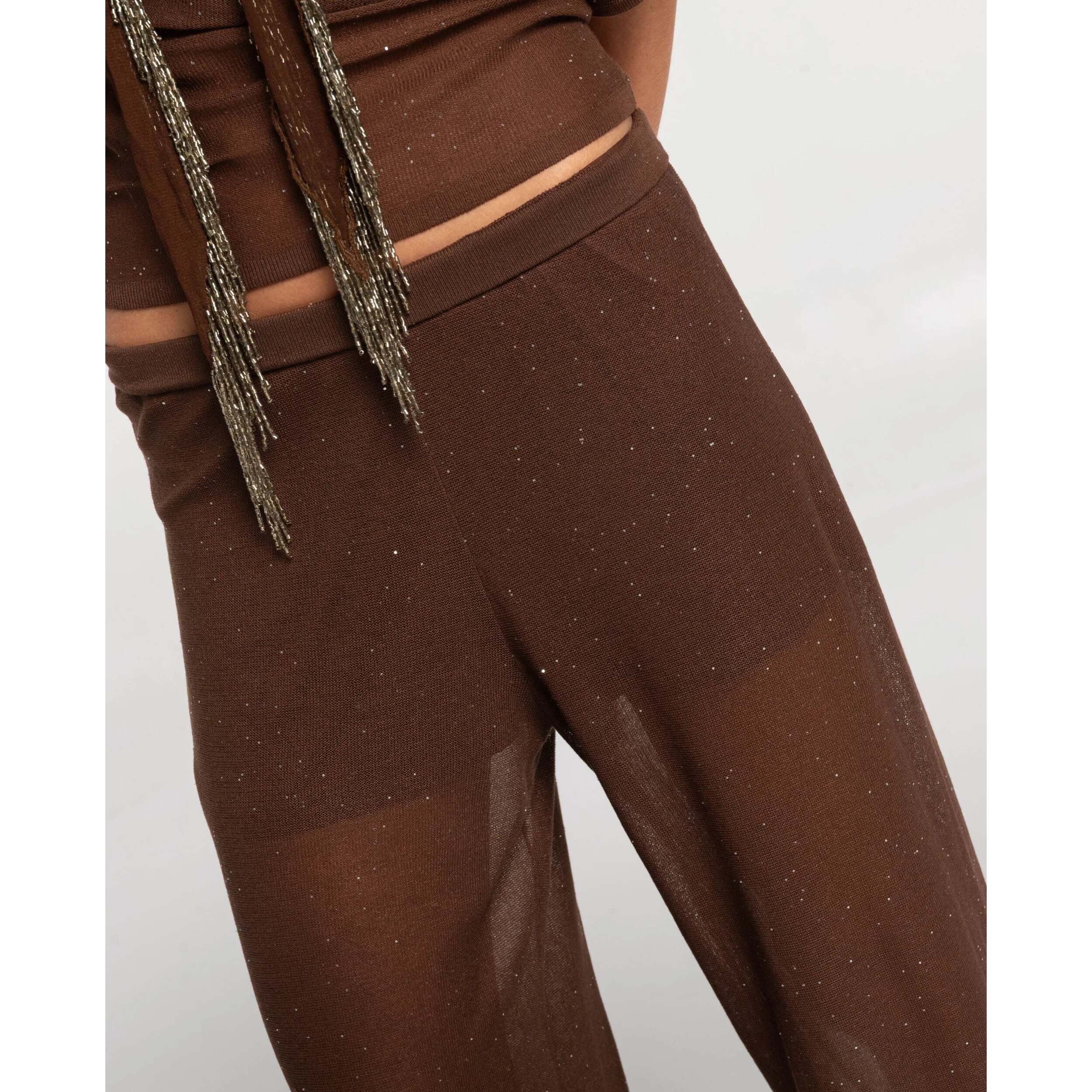 Pantalón recto de mujer de punto con brillo