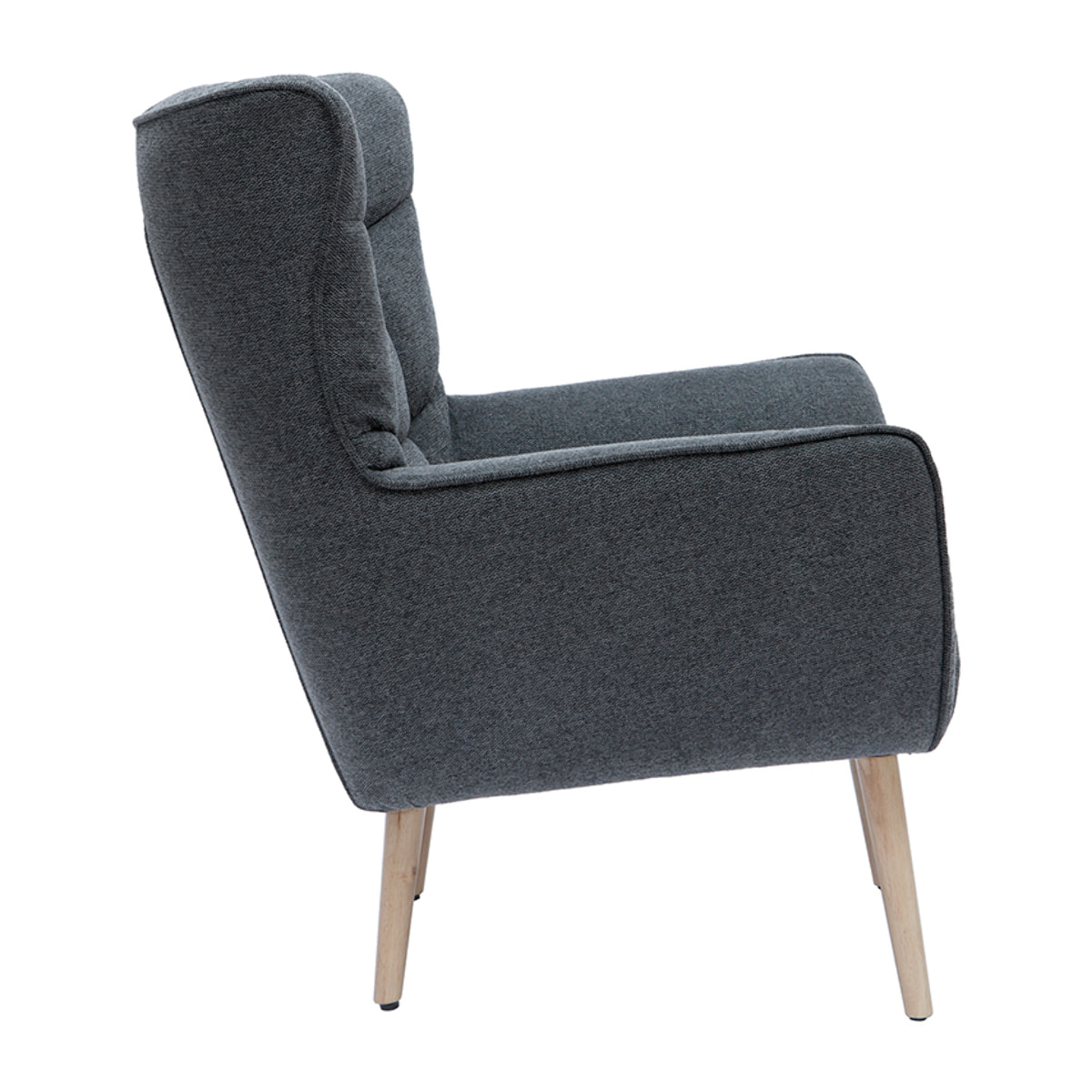 Fauteuil scandinave en tissu effet velours texturé gris foncé et bois clair AVERY