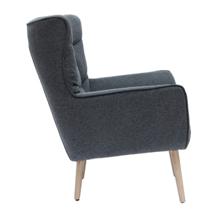 Fauteuil scandinave en tissu effet velours texturé gris foncé et bois clair AVERY
