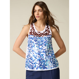 Oltre - Top in cotone con paillettes - Bianco