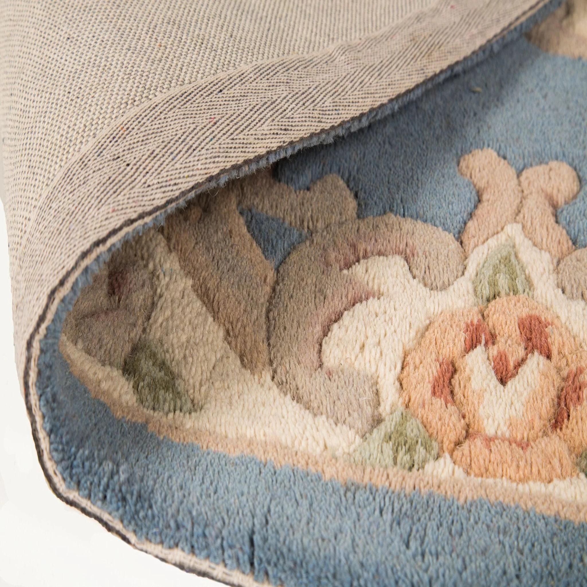 Tapis en laine rond AUBUSSON Bleu