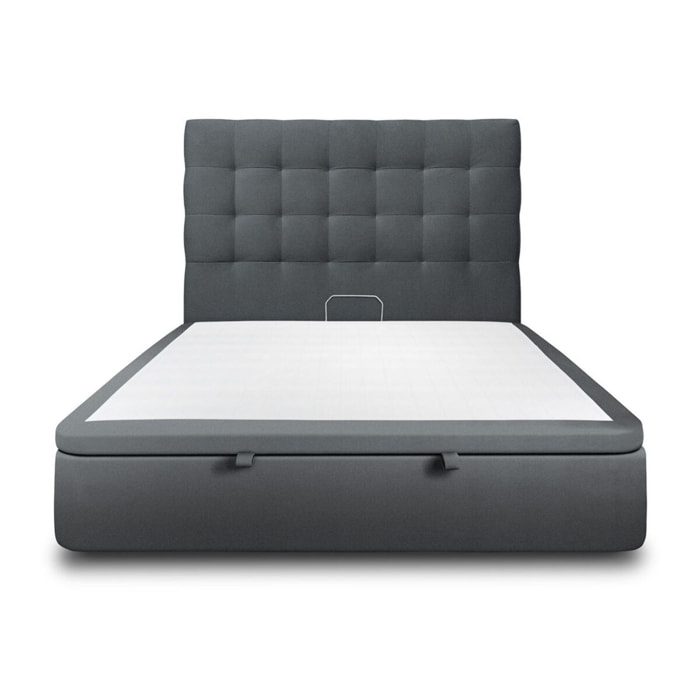 Lit coffre avec tête de lit capitonnée Velours