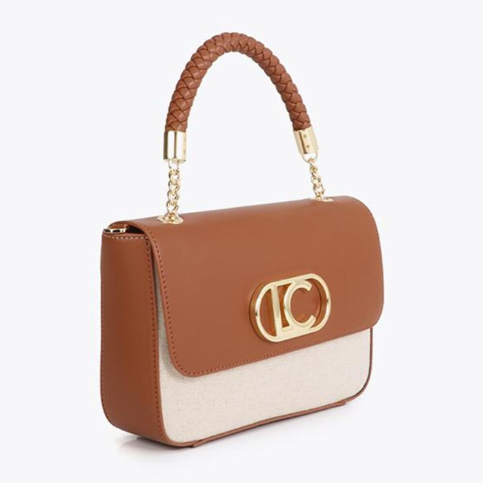 Borsa a tracolla con patta in similpelle bicolore