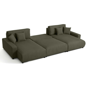 Pivoine - canapé panoramique en U - 7 places - convertible avec coffre - en velours côtelé - Vert