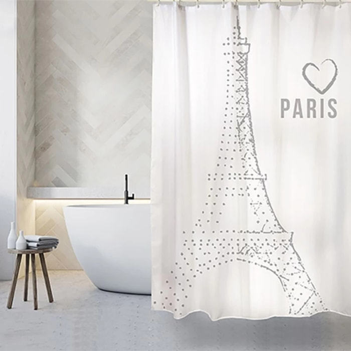 Rideau de douche Français Polyester 180x200cm MON AMOUR Motif Argenté MSV