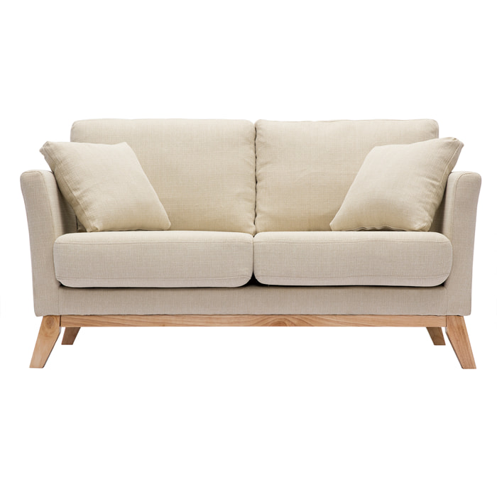 Canapé scandinave déhoussable 2 places en tissu beige et bois clair OSLO