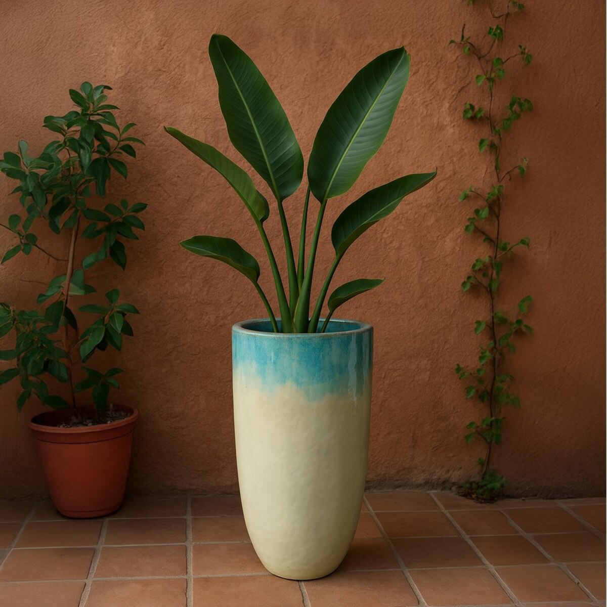 Vaso in ceramica smaltata con finitura bianca e celeste 46x78 cm - Real