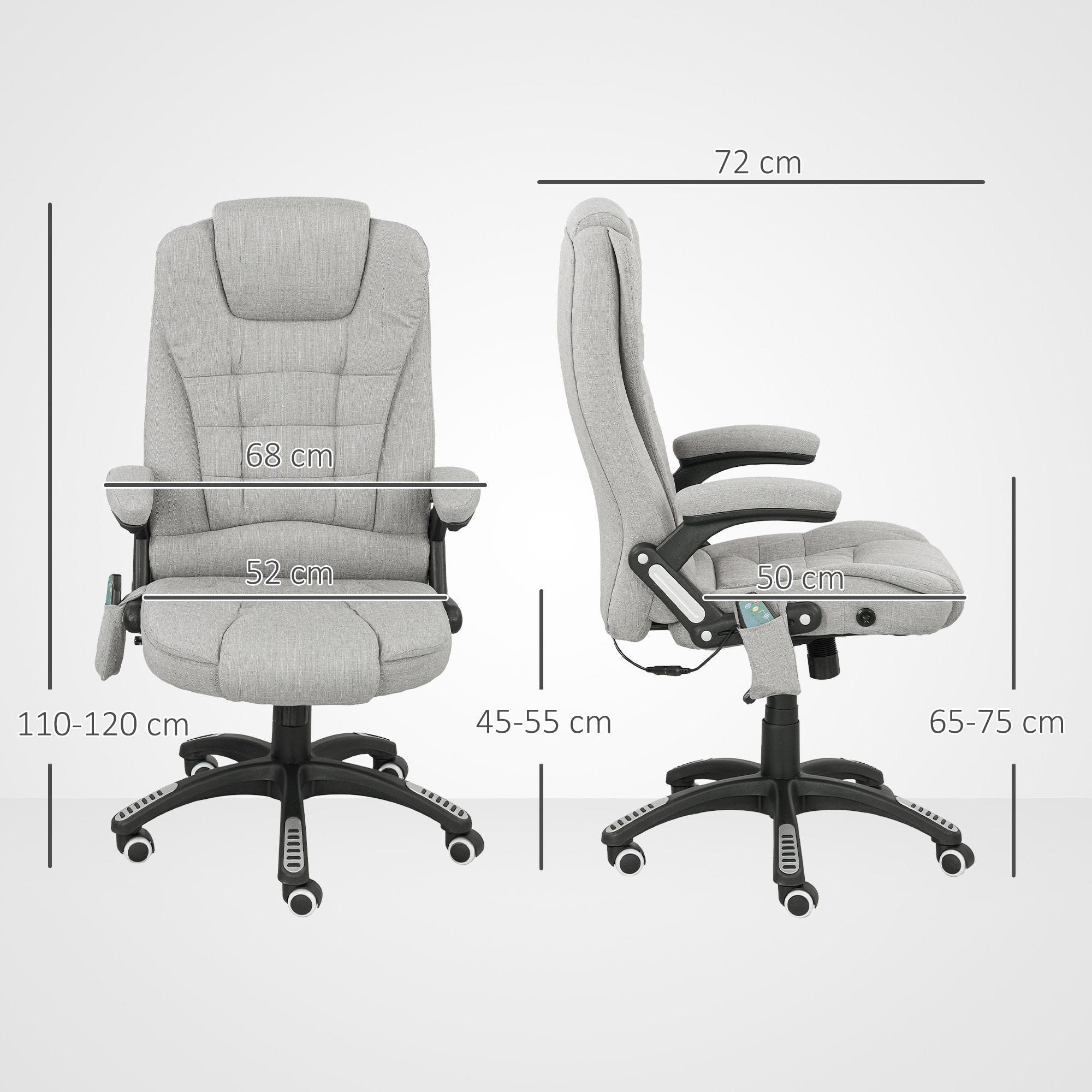 Fauteuil de bureau direction massant chauffant hauteur réglable dossier inclinable toile de lin gris clair