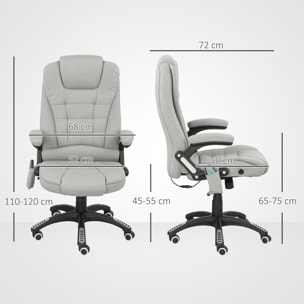 Fauteuil de bureau direction massant chauffant hauteur réglable dossier inclinable toile de lin gris clair