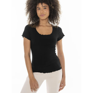 T-shirt da donna in costina elasticizzata Leone Chic Gold