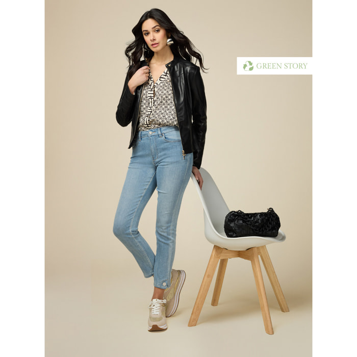 Oltre - Jeans skinny con bottoni gioiello - Azzurro