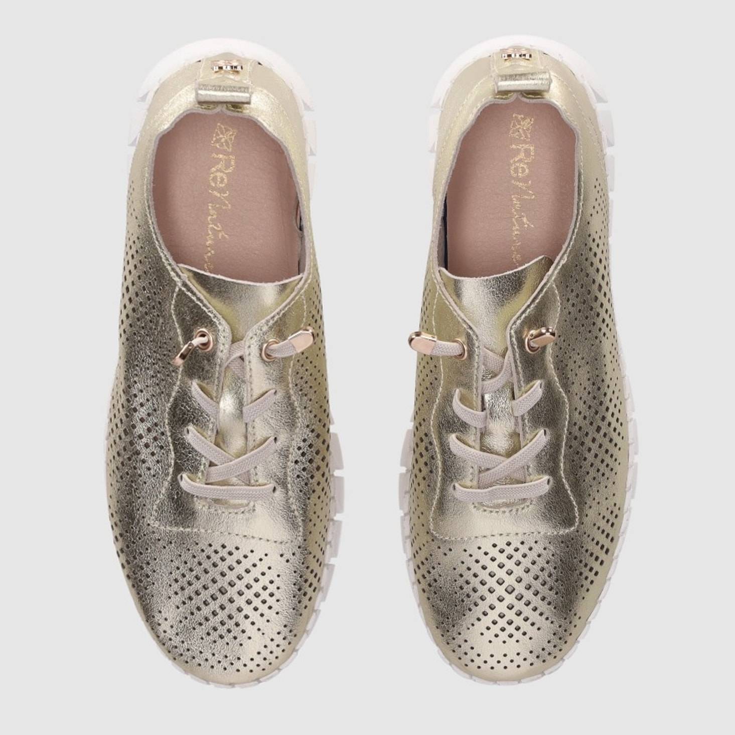 Zapatos de Piel - Platino - Tacón: Bajo