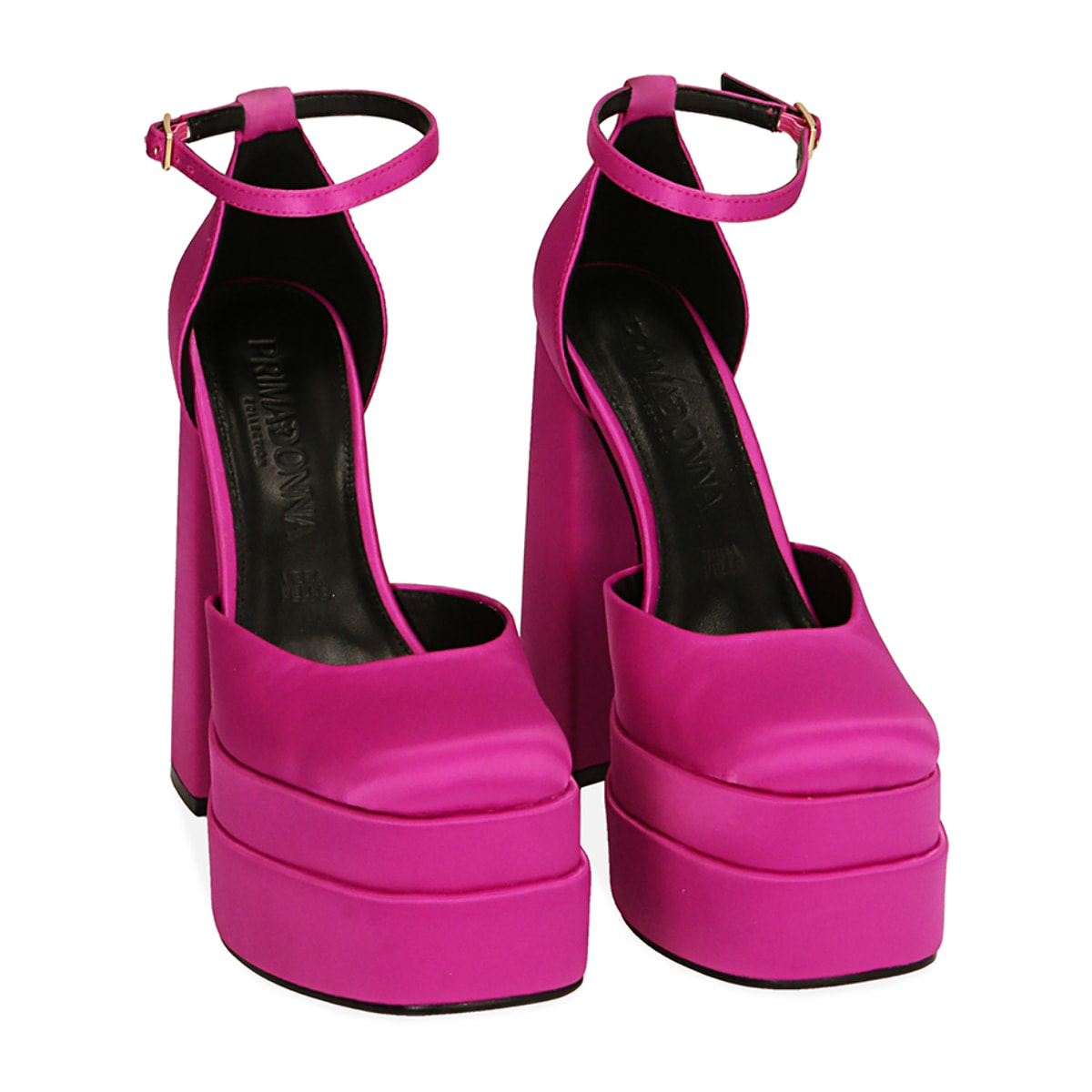 Zapato de tacón de raso fucsia, tacón 14,5 cm