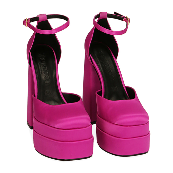 Zapato de tacón de raso fucsia, tacón 14,5 cm