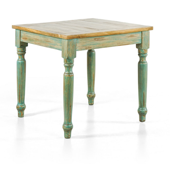 Tavolo da pranzo quadrato in mango azzurro decapato 80x80x77 - Salento