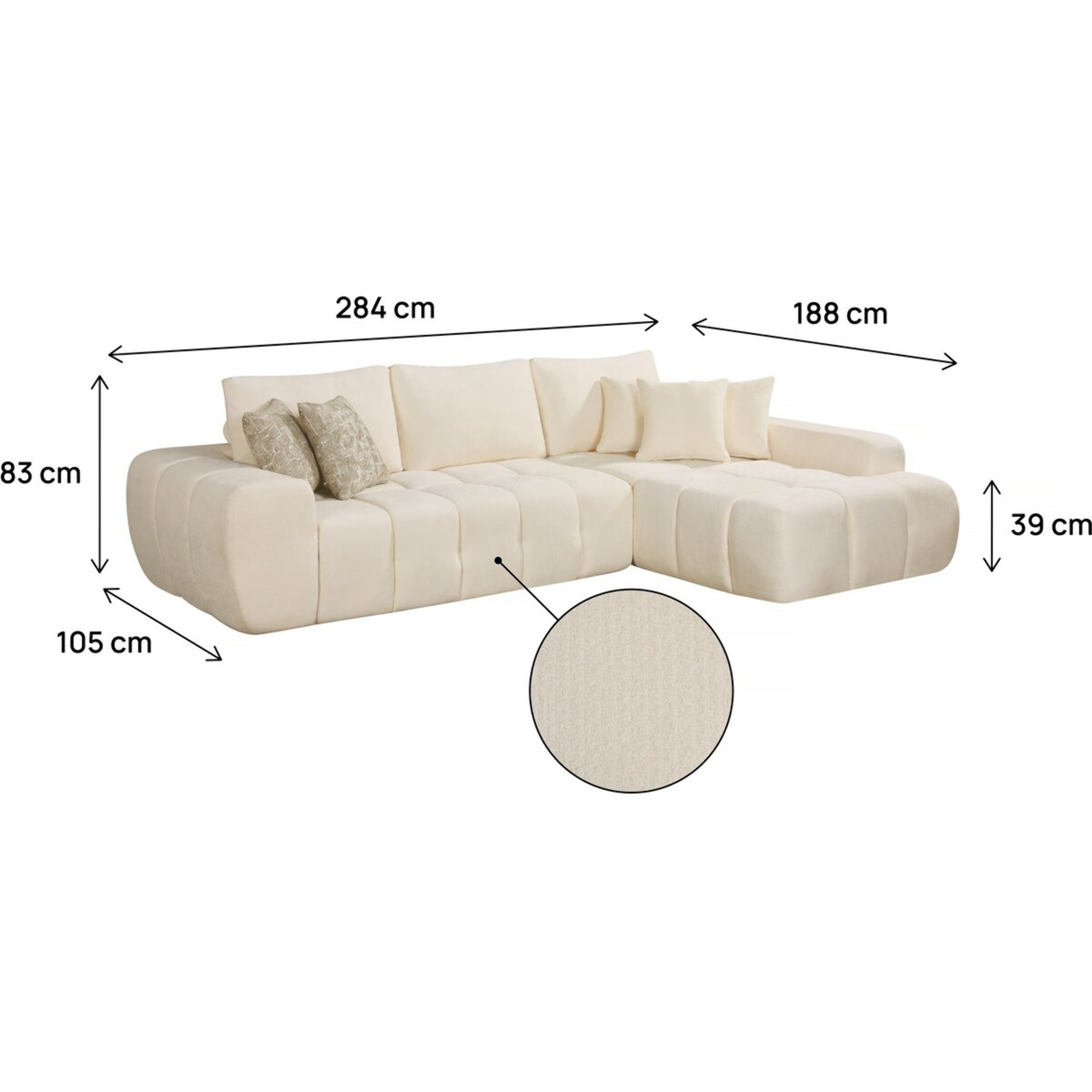 Canapé d'angle droit en tissu style bubble "Sidonie" - 4 places - Beige