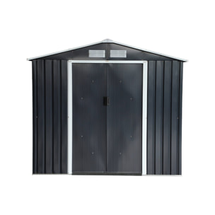 Abri de jardin en métal - Houtland. 2.71 m² anthracite - Cabane à outils avec double portes coulissantes. kit de fixation sol inclus. L 213 x P 131 x H 185cm