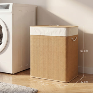 Cesto de Ropa Sucia con Tapa 100L Cesta Colada de Bambú con 2 Compartimentos Bolsa Interior Extraíble para Lavandería Dormitorio 52x32x63 cm Marrón