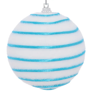 Boule de Noël blanche rayée D. 80 mm