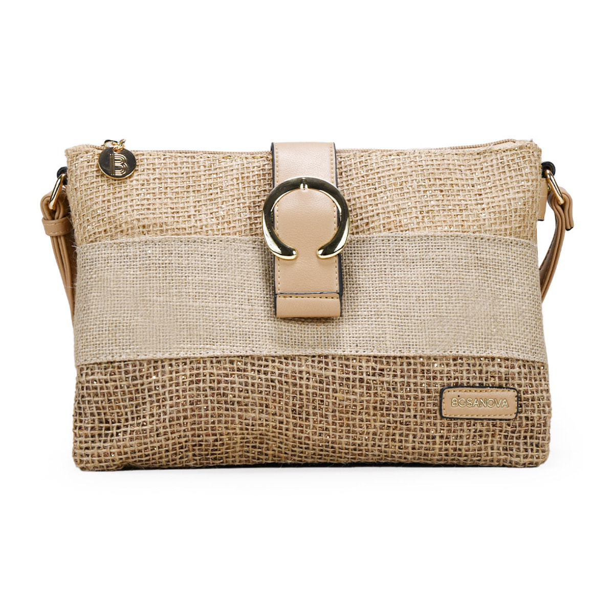 Bolso bandolera tostado en rafia con solapa
