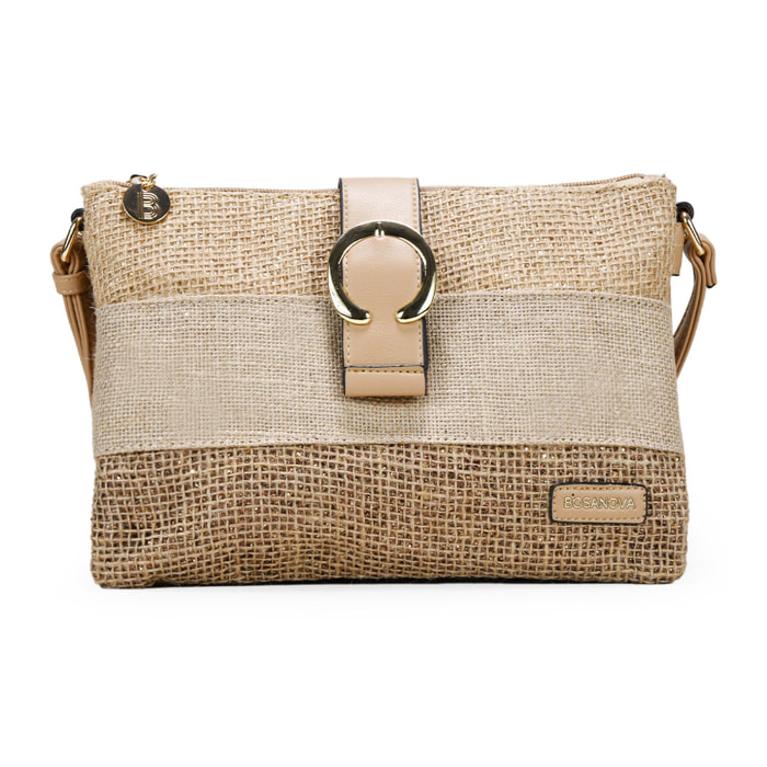 Bolso bandolera tostado en rafia con solapa