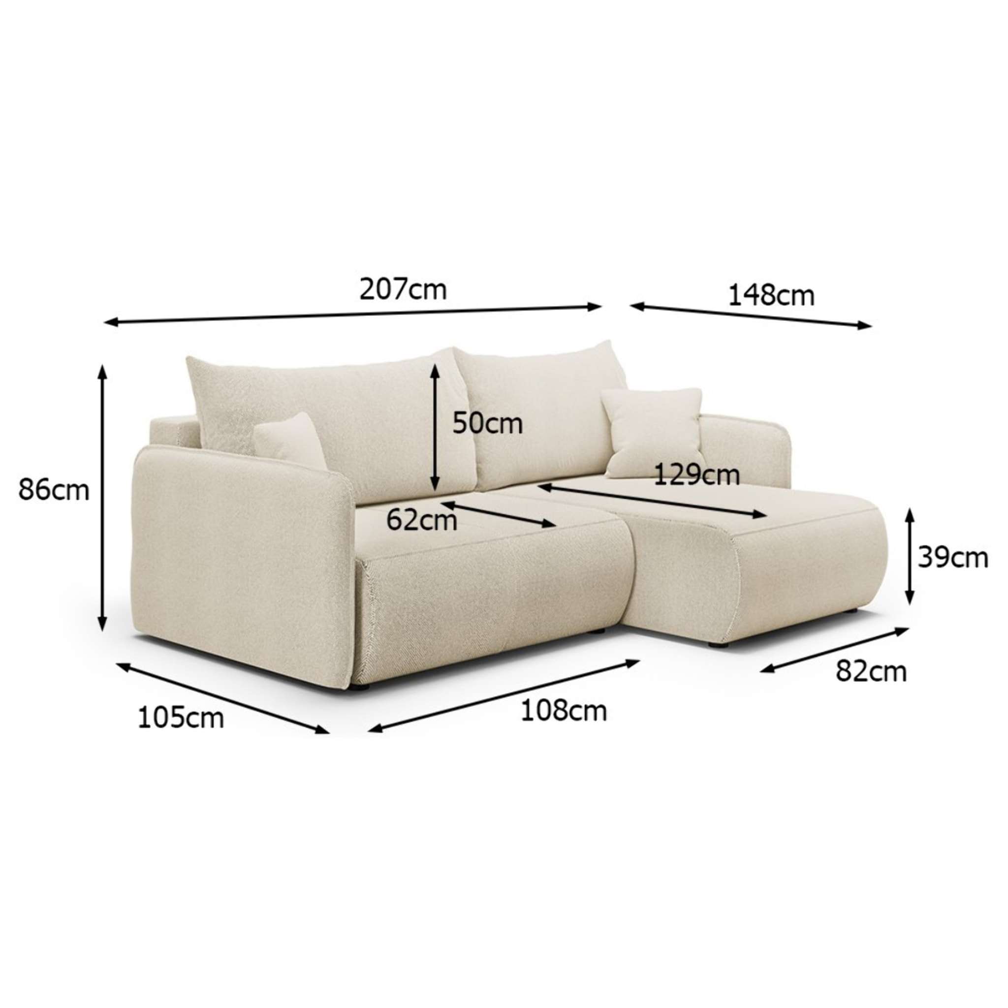 MILO - Canapé d'angle droit 4 places en tissu beige