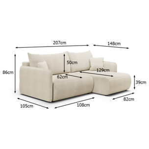 MILO - Canapé d'angle droit 4 places en tissu beige