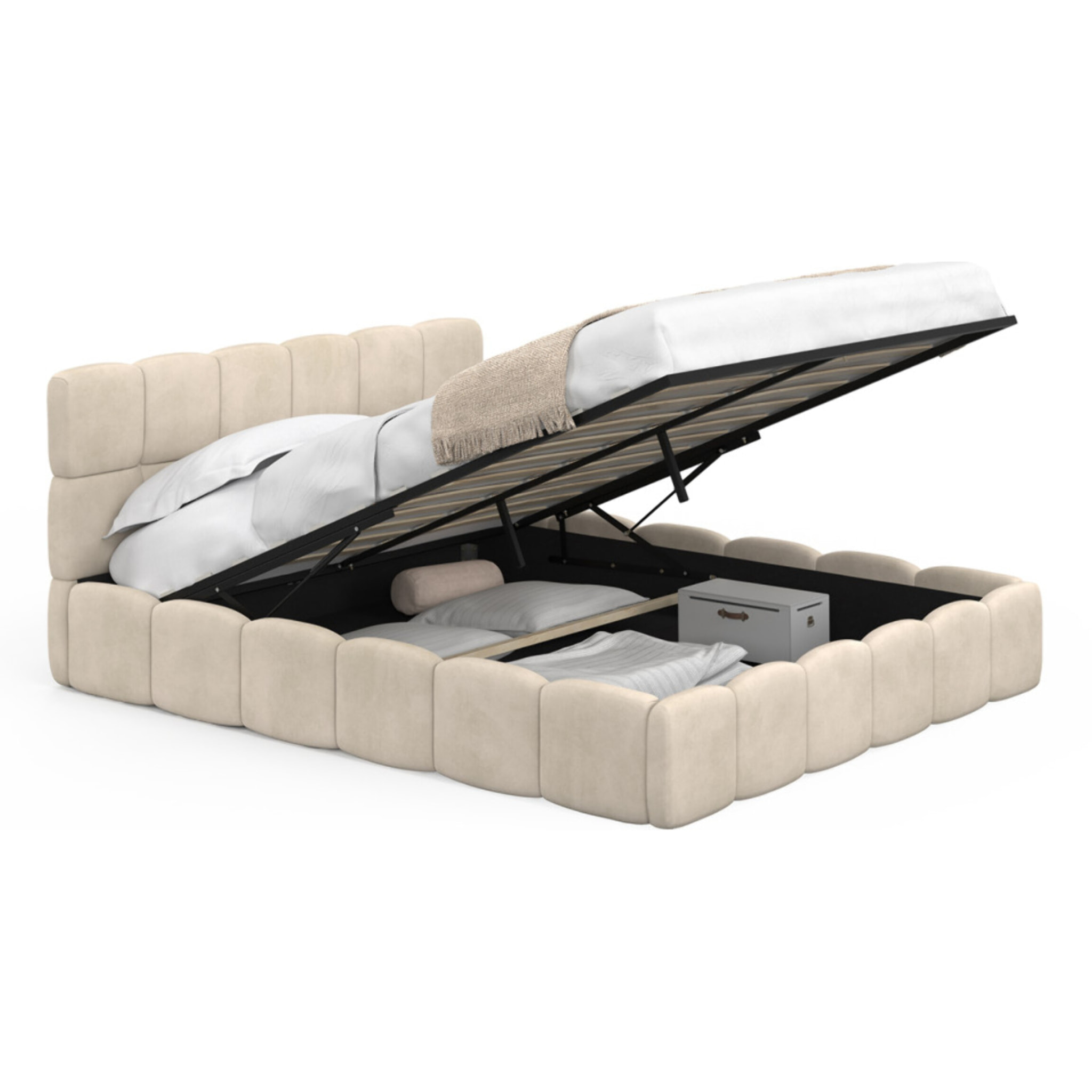 Lit coffre Bubble 160x200cm velours beige