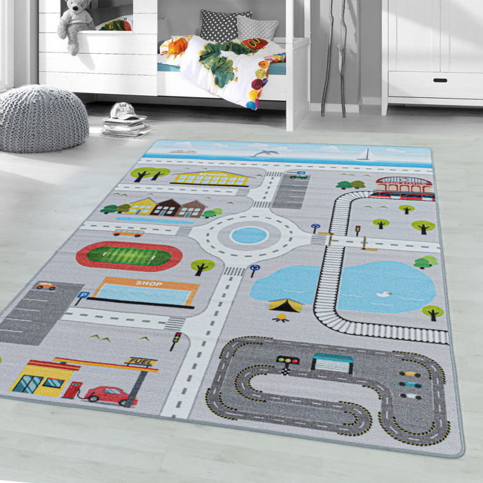 PLAY - Tapis enfant circuit gris - PLA2902GRI