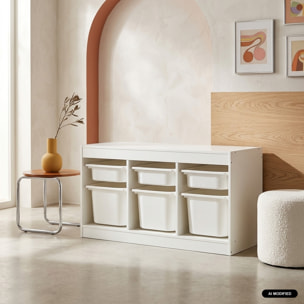 Meuble de rangement pour enfant décor bois 6 bacs de rangement SORA