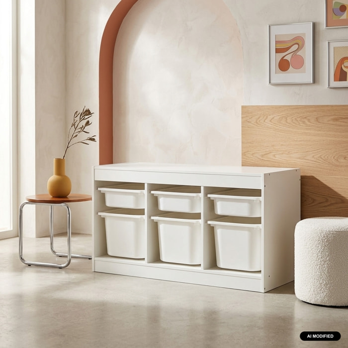 Meuble de rangement pour enfant décor bois 6 bacs de rangement SORA
