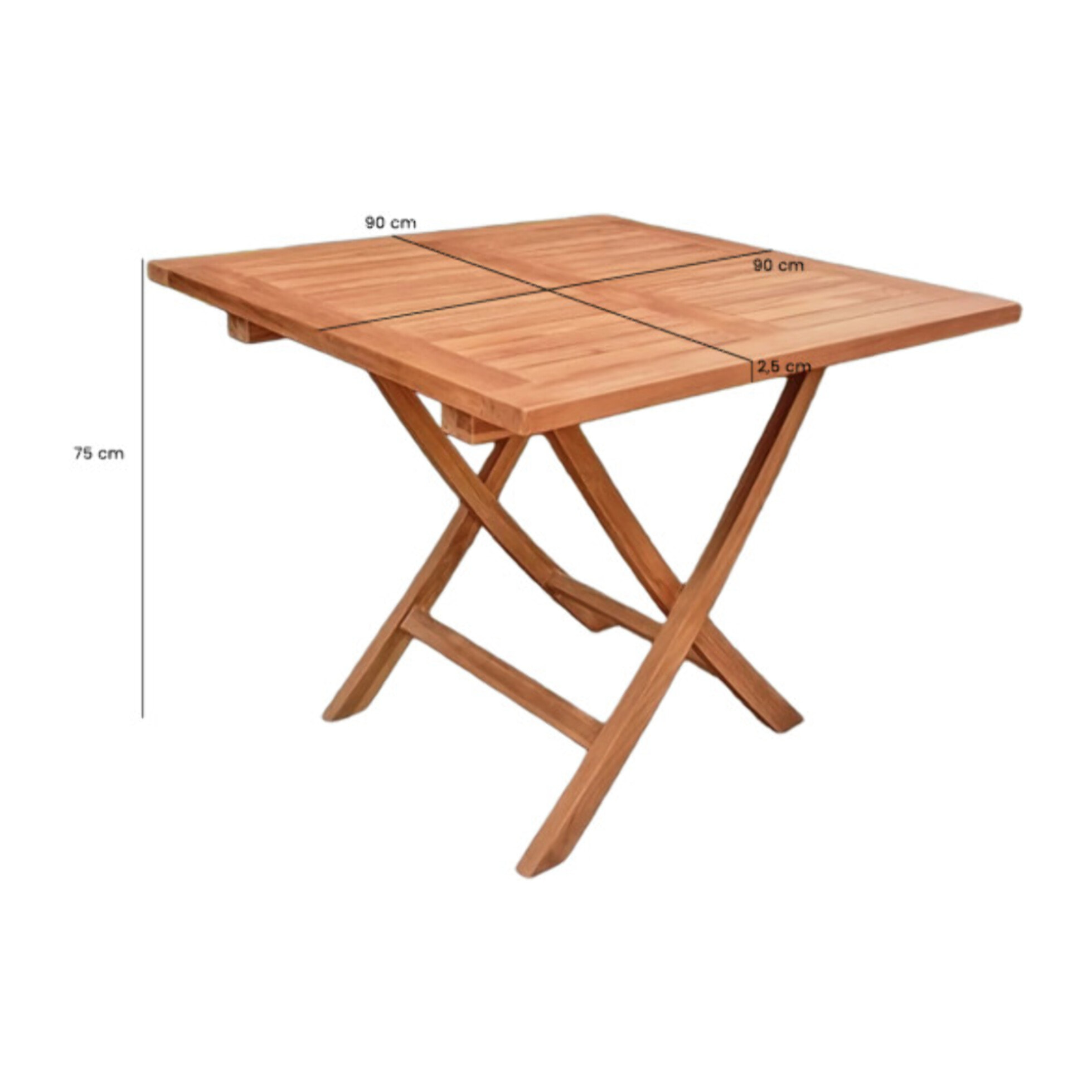Table de jardin carrée 90 x 90 cm pliante en bois de teck massif huilé - TECKIA