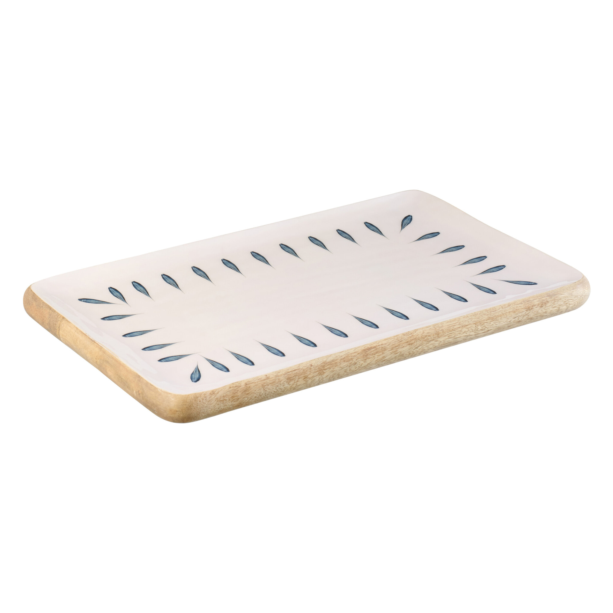 J-Line Plateau Rectangle - bois - bleu foncé/blanc
