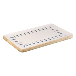 J-Line Plateau Rectangle - bois - bleu foncé/blanc