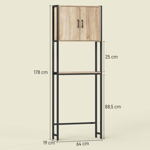 Mueble sobre Inodoro, Organizador sobre WC con 2 Puertas, Estante Ajustable, Estante Abierto, Estantería de Baño encima WC para Espacio Pequeño, 64x19x178 cm, Natural