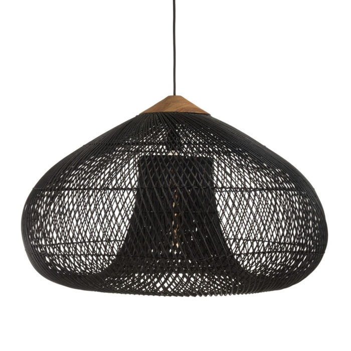 SIXTINE - Suspension 'entonnoir' 80x80cm rotin couleur noire/teck