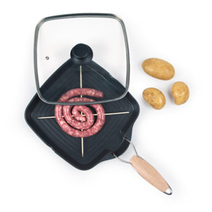 Grill 24 × 24 cm avec couvercle Excelsa – Grigliosa, Aluminium Noir