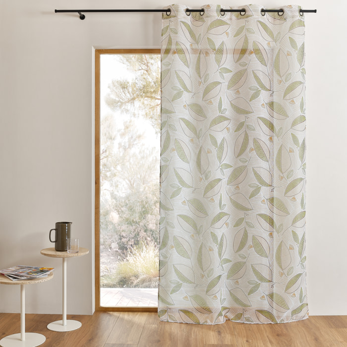 Voilage imprimé à motifs feuilles - Kaki