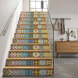 Stickers adhésifs escalier carrelages | Sticker Autocollant contremarche Carreaux de ciment carrelages adhésif - AGUEDA