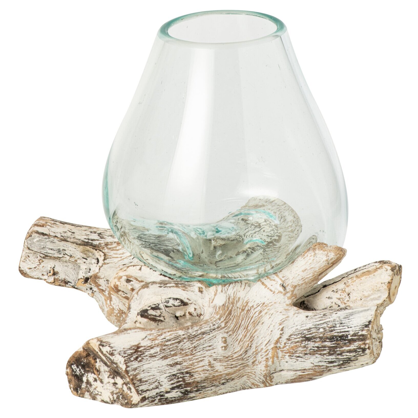 J-Line Vase sur base - verre - blanc cassé/transparent - small