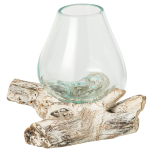 J-Line Vase sur base - verre - blanc cassé/transparent - small