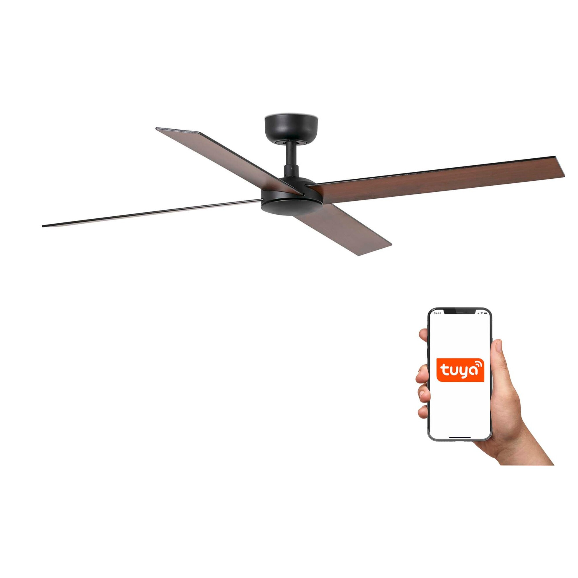 RUDDER L 4 Ventilatore a soffitto nero/noce TUYA