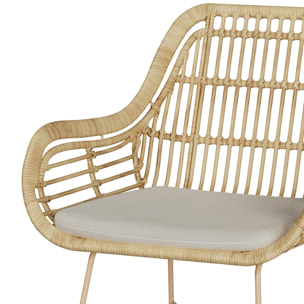 Chaise en rotin, coussin en tissu et pieds en métal beige - Chiloe
