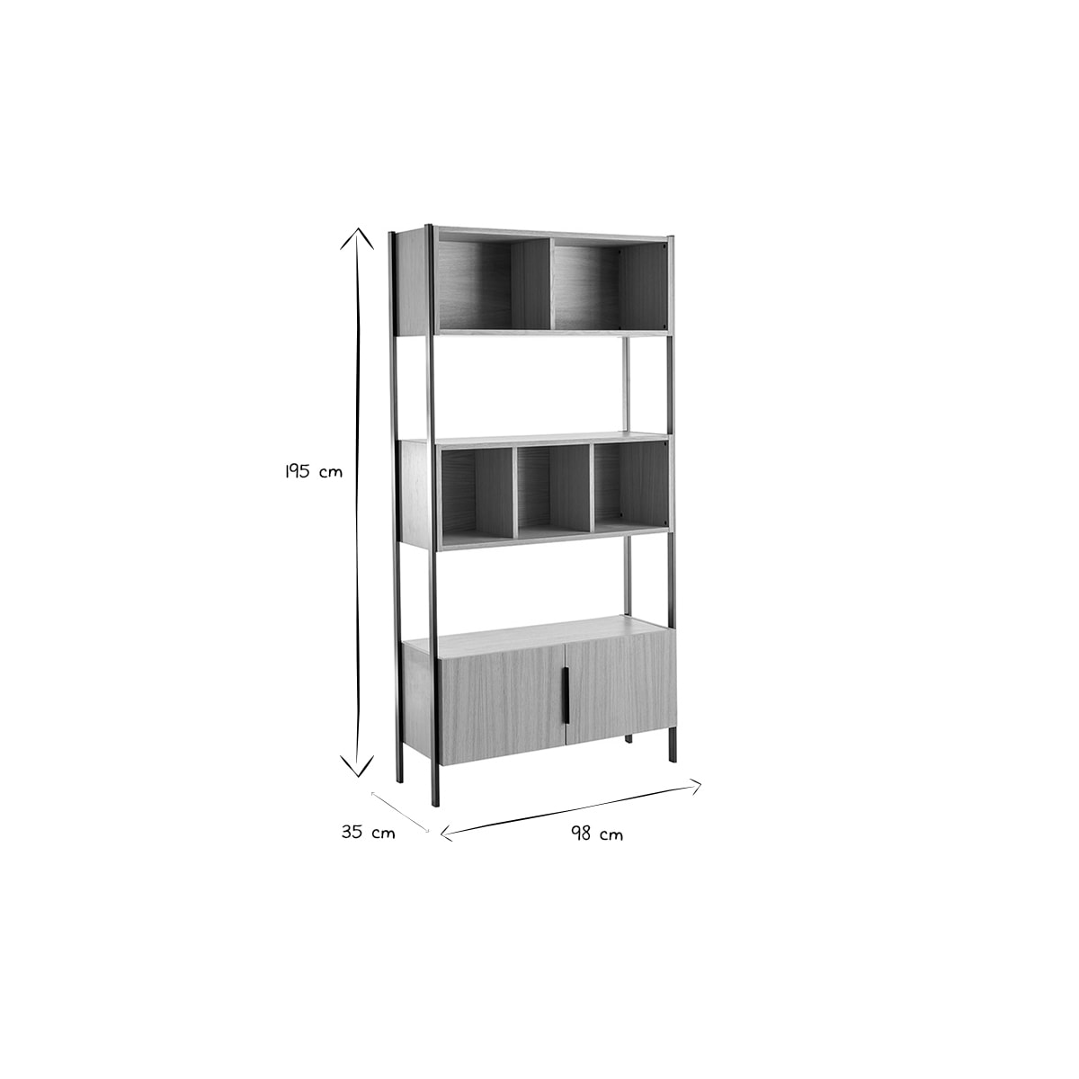 Bibliothèque en bois clair chêne et métal noir L98 cm SILKA