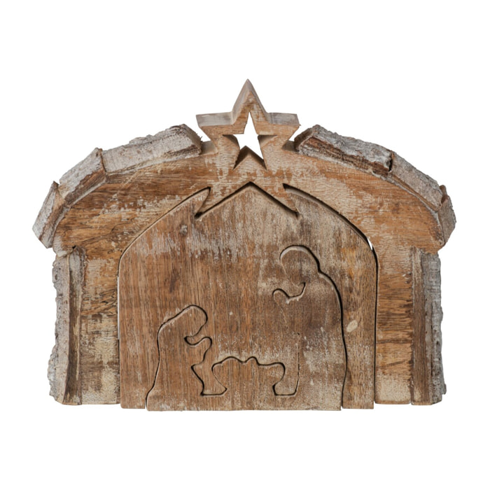 J-Line Crèche écorce - bois de manguier - naturel/vert foncé - medium
