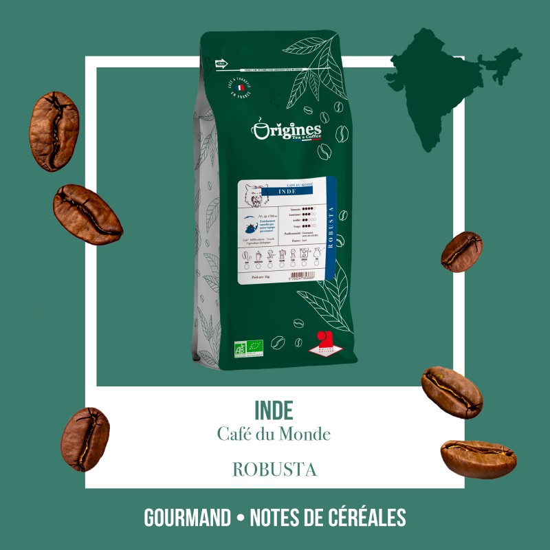 Café Bio Inde Kerala - Pur Robusta - Grain 1 kg