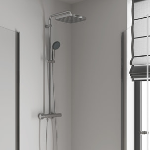 Pack douche : Porte coulissante 120cm + Colonne de douche avec mitigeur thermostatique Grohe + Receveur 120x80cm Blanc