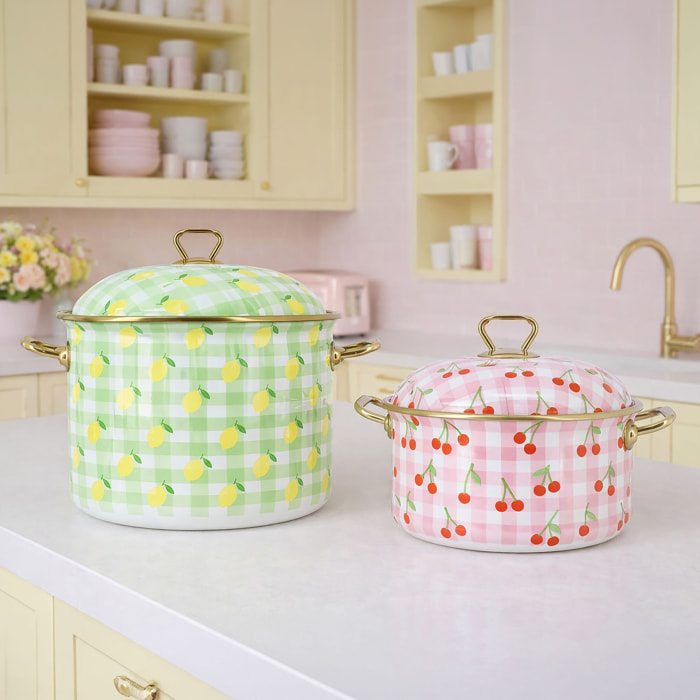 Faitout 20cm en acier émaillé avec motif cerise - tous feux VICHY