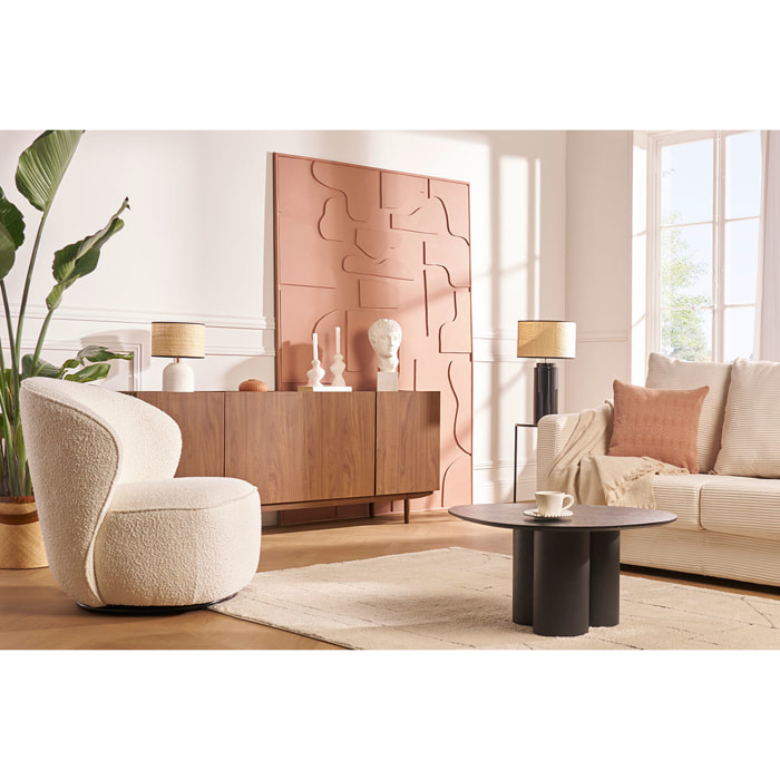 Buffet vintage finition bois foncé noyer 4 portes L180 cm SANAA