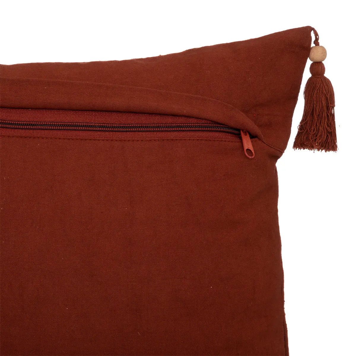 Coussin "Alicante" - motifs brodés - coton - marron cannelle - 38x58 cm